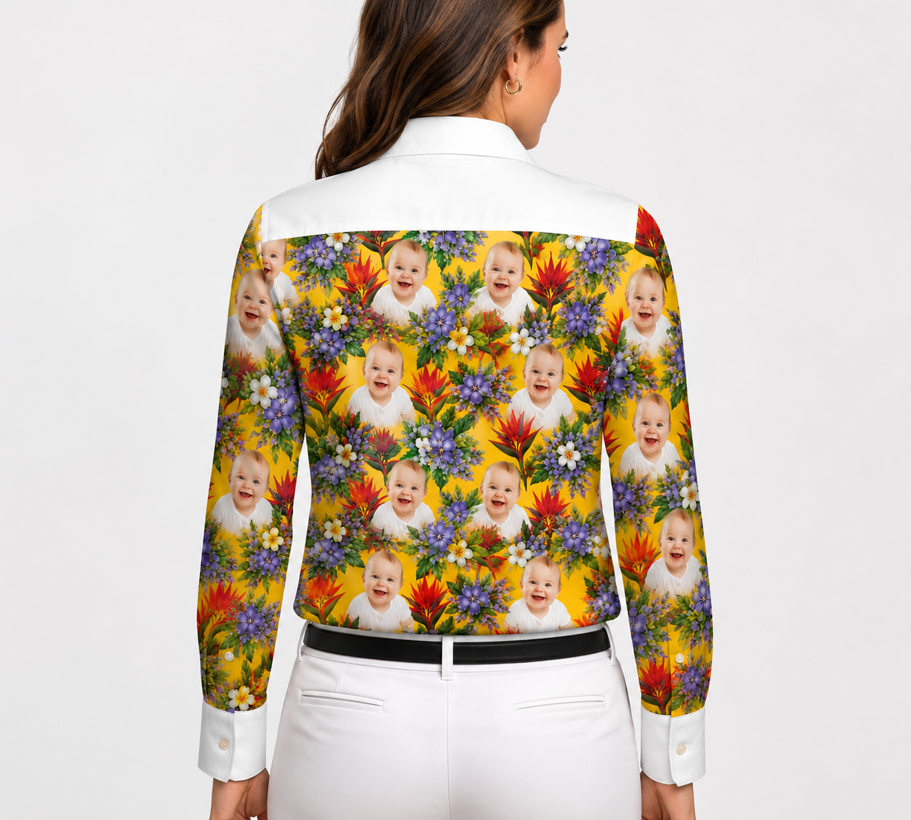 Hawaiian AI Photo Dress Shirt - custom baby face tropical pattern